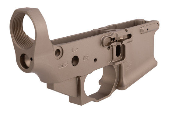 Sons of Liberty Gun Works / FCD AR-15 Lower Receiver has an anodized FDE finish